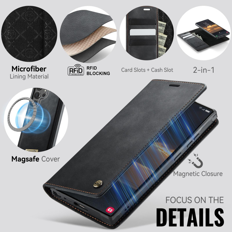 CASEME Til Samsung Galaxy S24 Ultra Lommebokdeksel Magnetisk Avtakbar RFID Beskyttelse - Svart