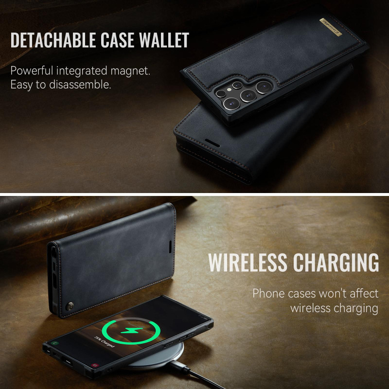 CASEME Til Samsung Galaxy S24 Ultra Lommebokdeksel Magnetisk Avtakbar RFID Beskyttelse - Svart