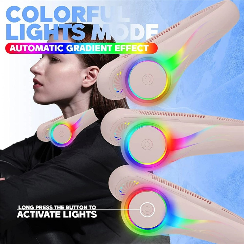 Fan Portable Neck Fan 3 Speeds Bladeless Rechargeable Handsfree LED Lights