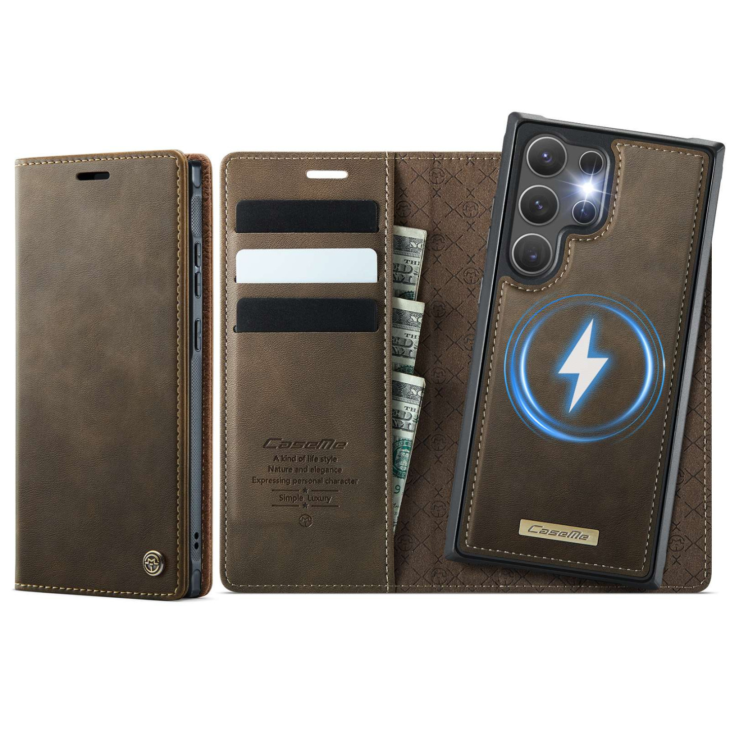 CASEME Til Samsung Galaxy S24 Ultra Pungcover Magnetisk Aftagelig RFID Beskyttelse - Coffee