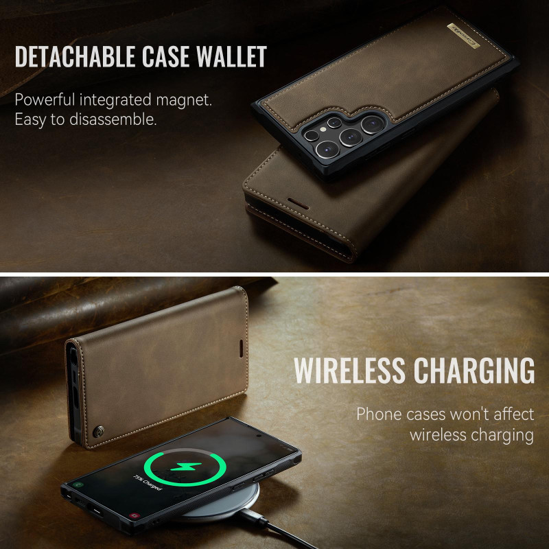 CASEME För Samsung Galaxy S24 Ultra Plånboksfodral Magnetisk Avtagbar RFID Skydd - Coffee