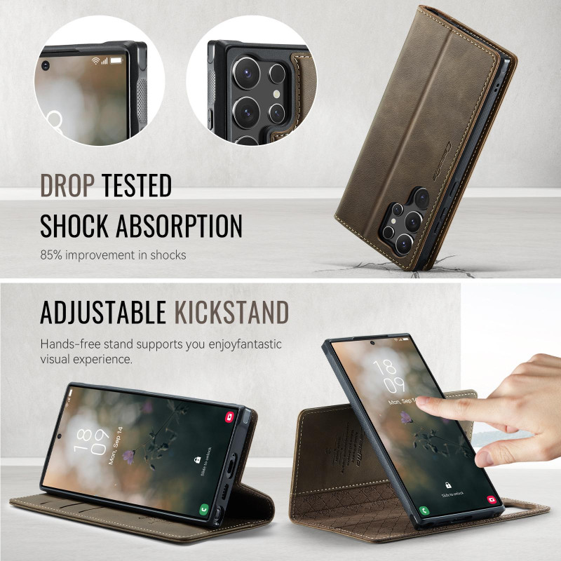 CASEME Til Samsung Galaxy S24 Ultra Pungcover Magnetisk Aftagelig RFID Beskyttelse - Coffee