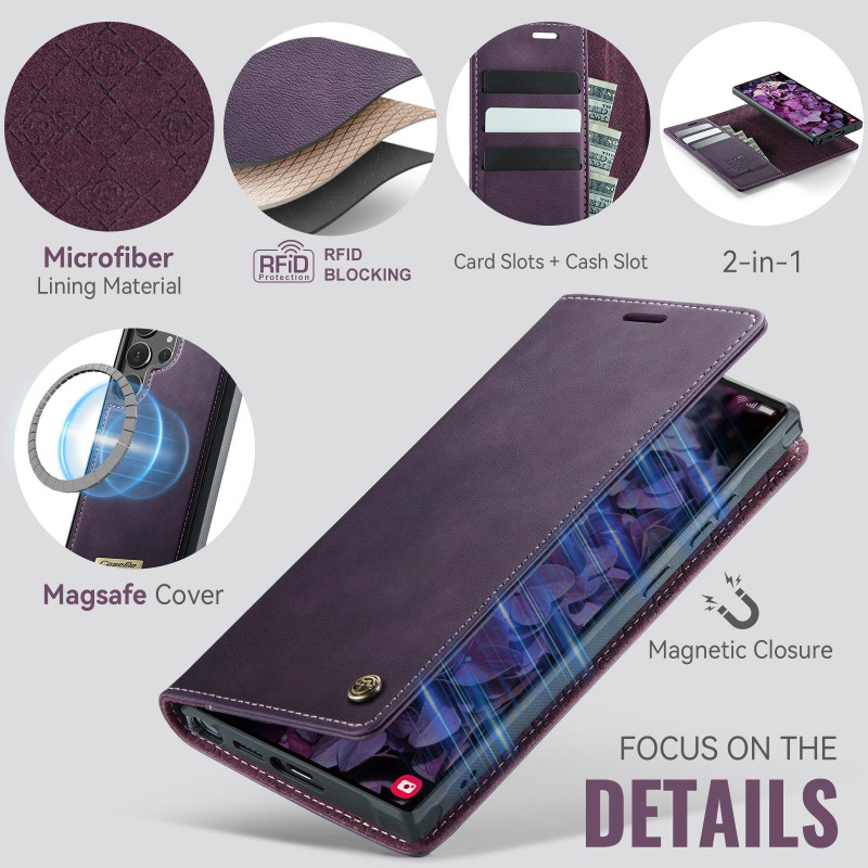 CASEME Til Samsung Galaxy S24 Ultra Lommebokdeksel Magnetisk Avtakbar RFID Beskyttelse