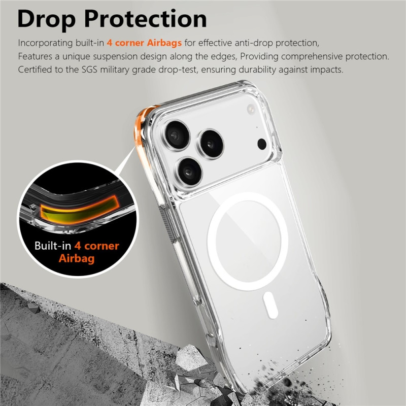 MagSafe Compatible TPU + PC Crystal Clear Phone Case For iPhone 17 Pro