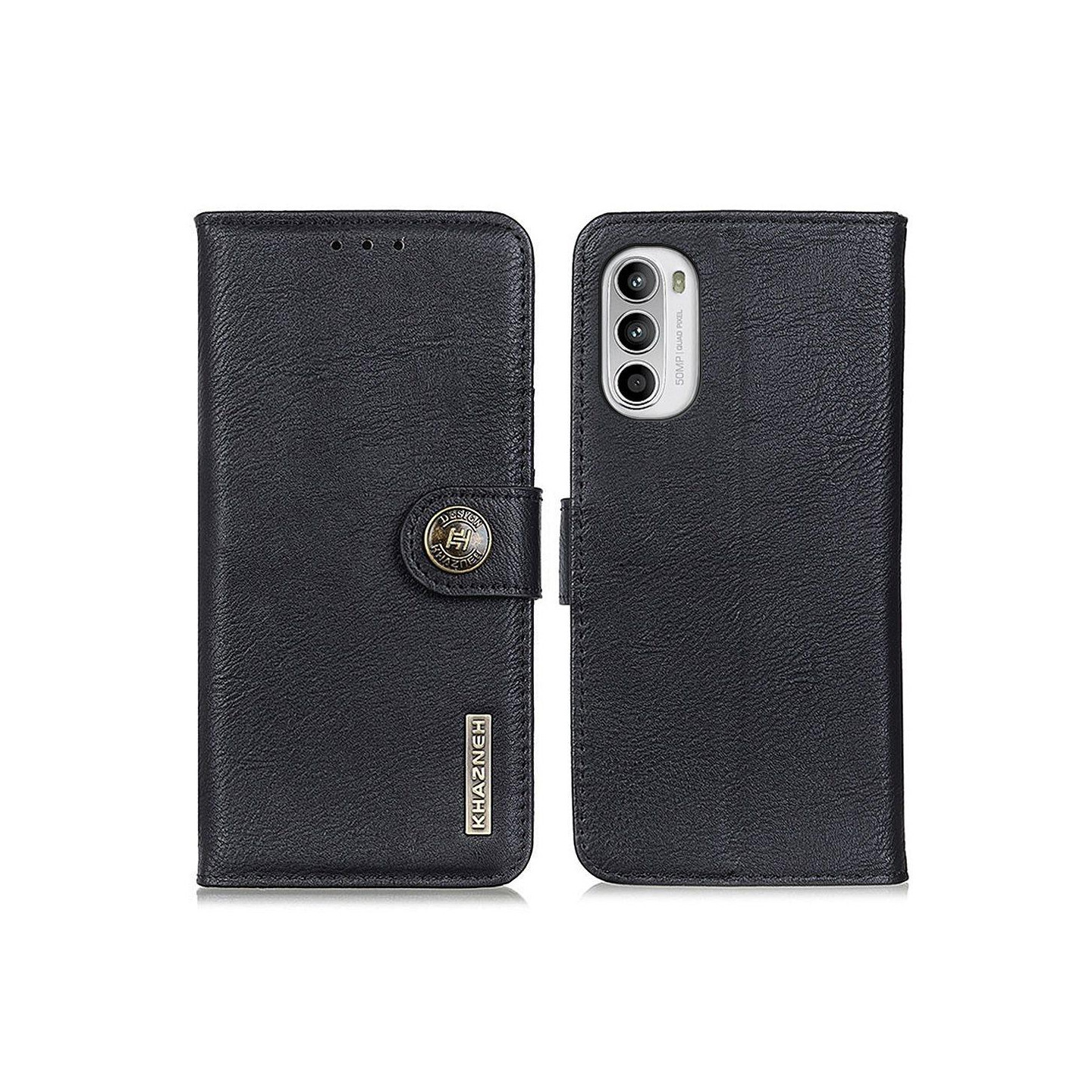 KHAZNEH Wallet Stand Case for Motorola Moto G52 - Black