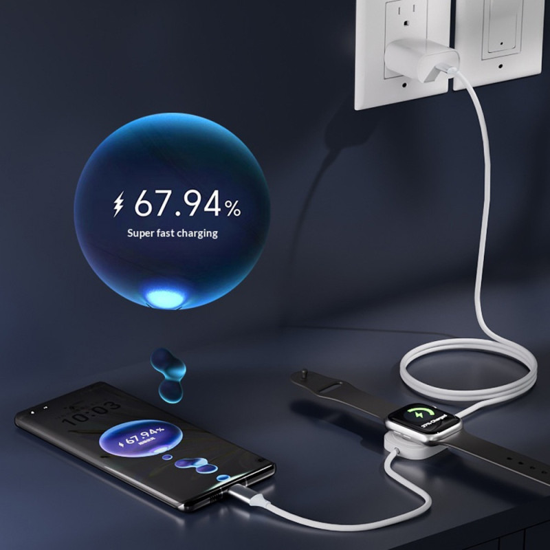 1,2 m 2-i-1 USB-C opladningskabel iPhone/A Watch 100W magnetisk trådløs oplader