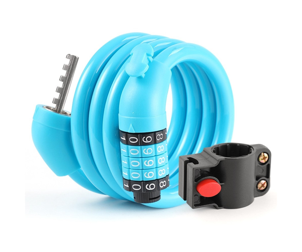 Cykellås Lås Kabel 5-siffrig kombination monteringsfäste - Blå