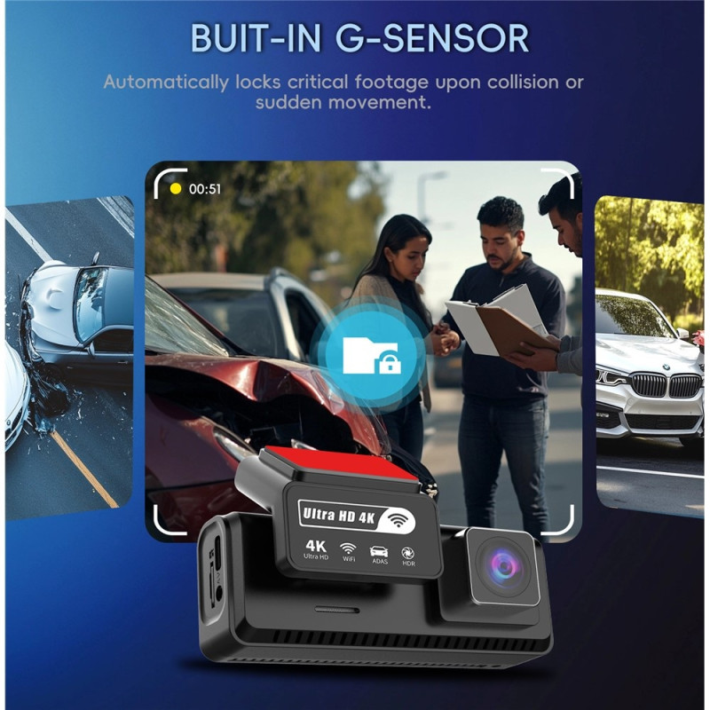 Dual 4K Dash Cam Camera HDR Night Vision ADAS GPS Parking Monitoring DVR