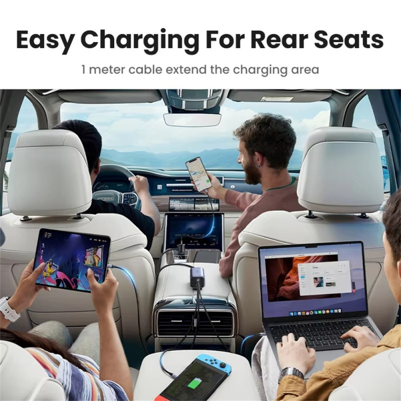 UGREEN 150W Car charger 3 USB-C + 1 USB-A Fast charging with extension cable