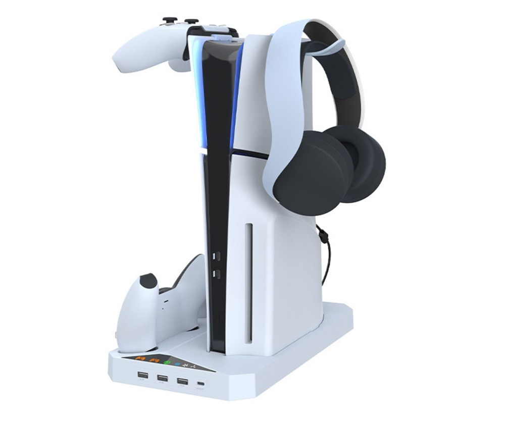 IPLAY för Sony PS5 Slim Digital / Disc Edition Kylställ Dual Controller Laddningsstation Headsethängare