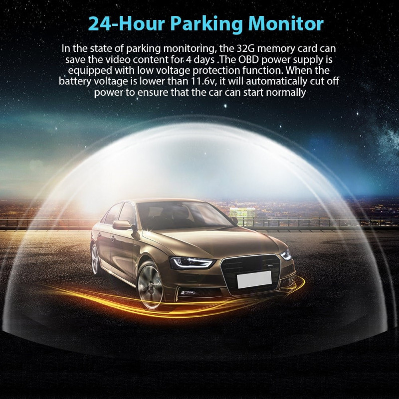 2K Dashbordkamera (1296P) – Vidvinkelkamera for bil med nattsyn, G-sensor, Wi-Fi og DVR