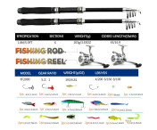 2 Fiskespön + tillbehör fiskespö 1,8 m teleskopiskt spö fiskeredskap med rulle