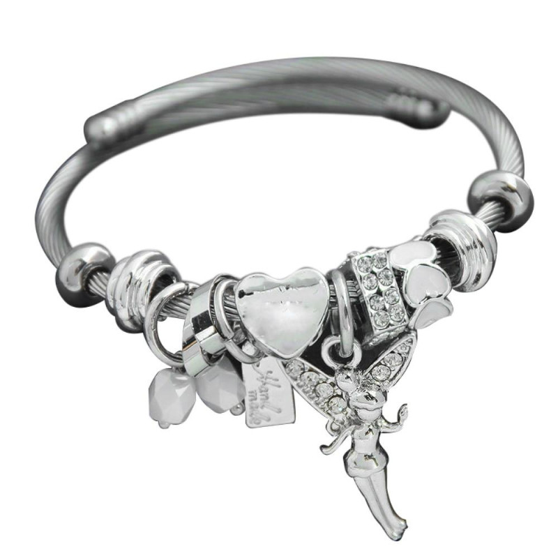 Stainless Steel Hopea Tone Charm Retro Bracelet with Rhinestone Fairy
