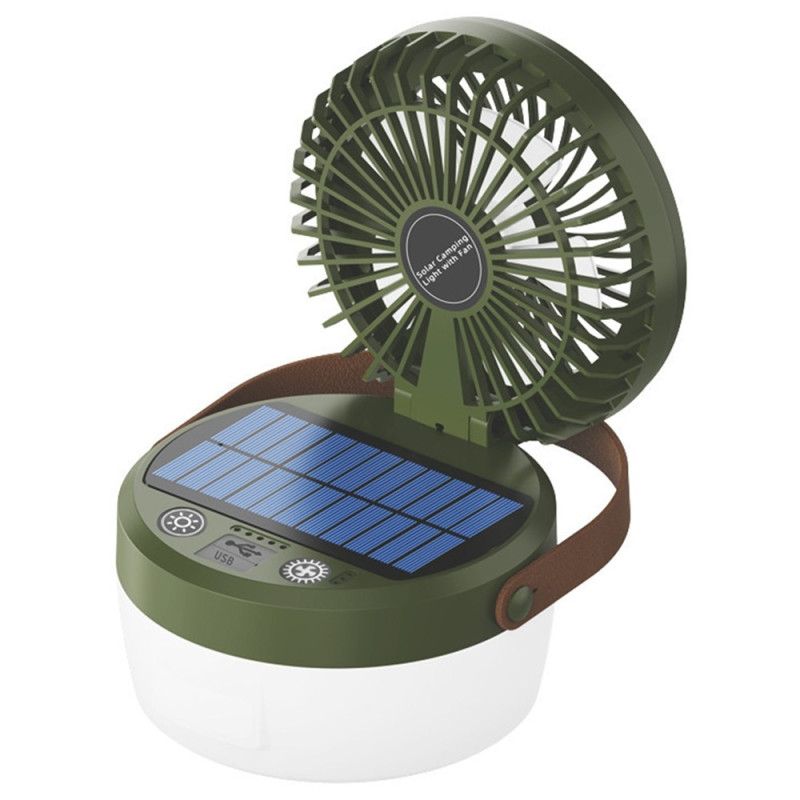 Aurinkokäyttöinen retkituuletin ja -valo (3-in-1): LED-lyhty, 3000 mAh:n varavirtalähde