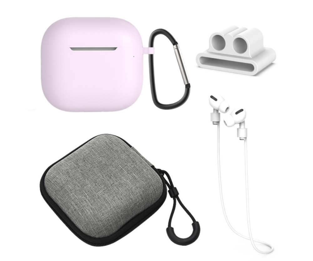 För AirPods 4 5st Tillbehör Fodral förvaringsbox halsrem hörlurshållare nyckelring - Lila