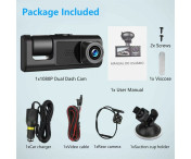 Bilkamera 3 objektiv vidvinkel 1080P HD bil DVR Dash Cam parkeringsmonitor