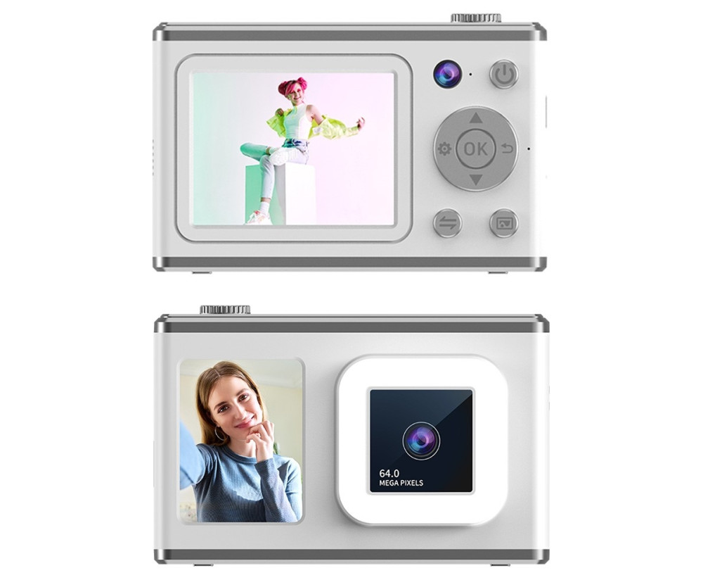 2,4" Skärm Dual Lens Videoinspelning CCD Digitalkamera med 32GB kort + Läsare - Vit