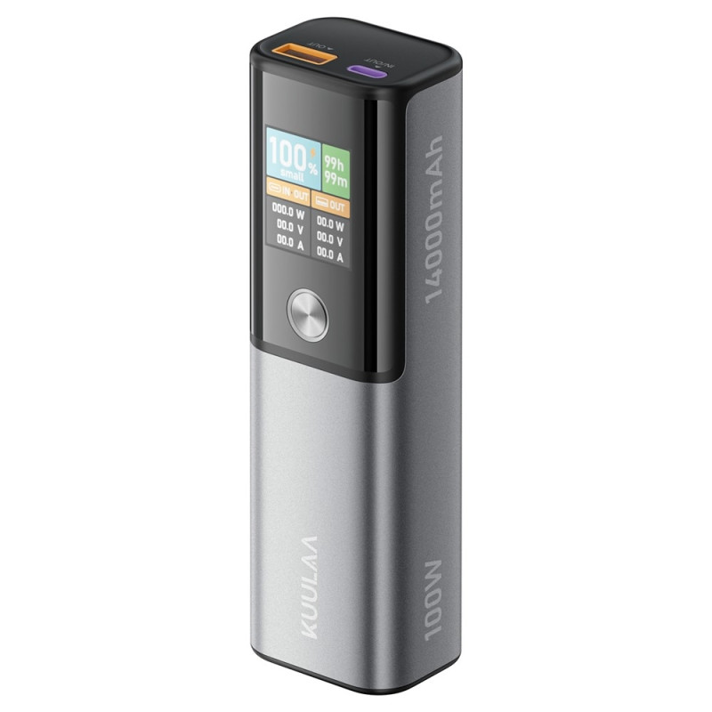 14 000 mAh-strømbank / nødlader – 100 W PD-hurtiglading og smart TFT-skjerm