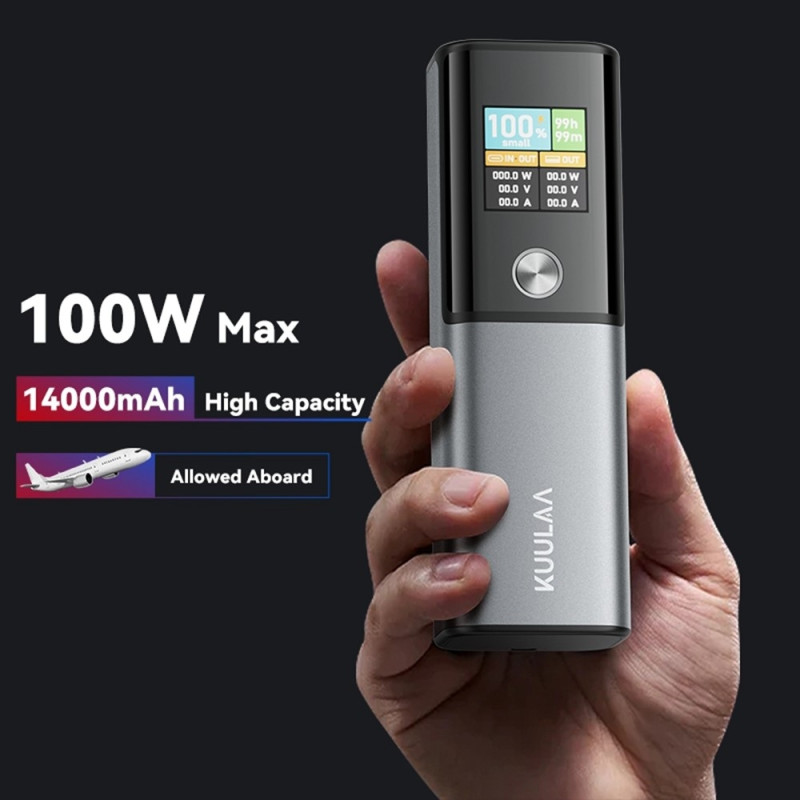 14 000 mAh-strømbank / nødlader – 100 W PD-hurtiglading og smart TFT-skjerm