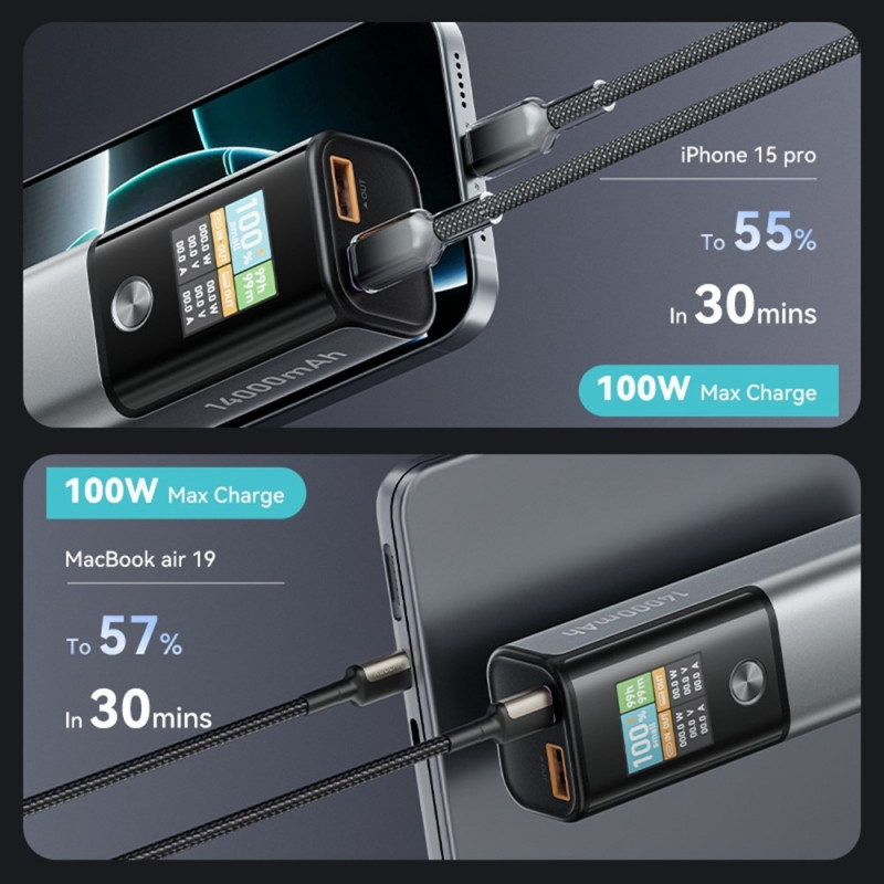 14,000 mAh Power Bank / Emergency Charger – 100W PD Fast Charging & Smart TFT Display