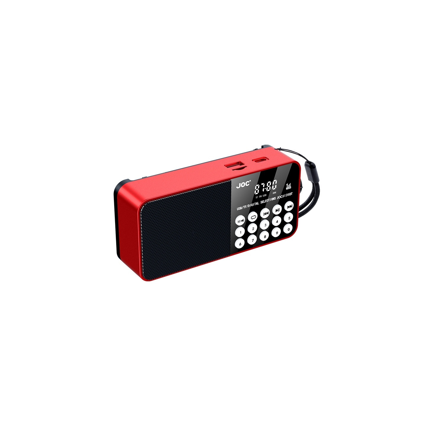 6128BT digitalradio med LED-display, nødlys, Bluetooth-understøttelse og TF-kortlæser.