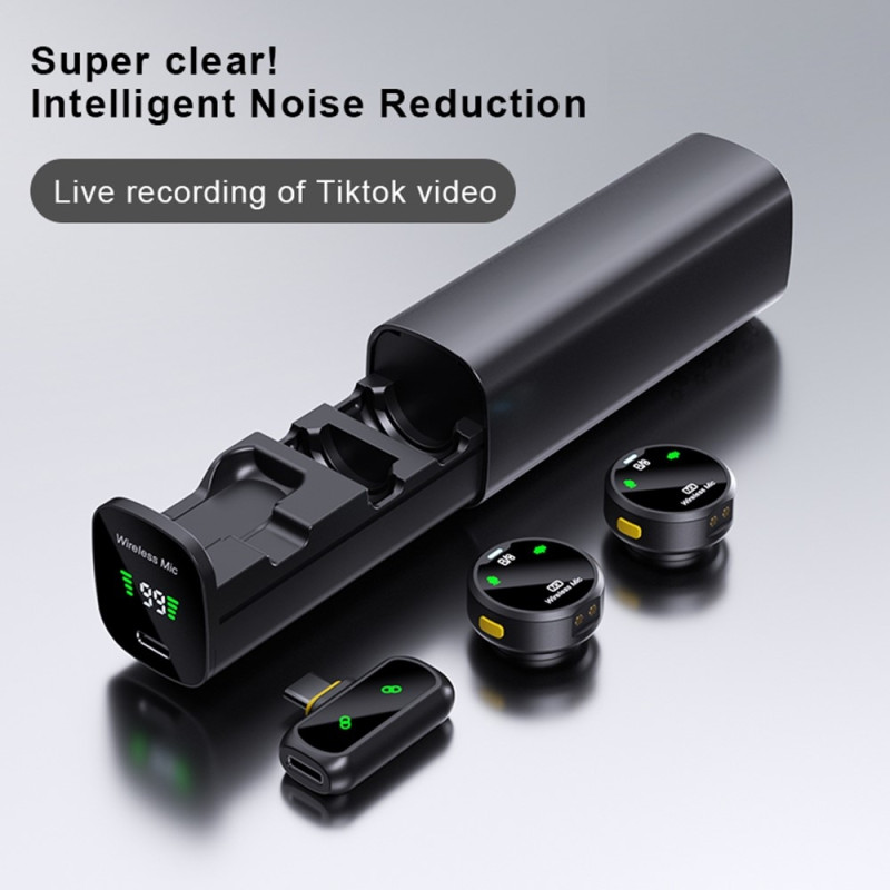 Wireless Microphone Noise Cancellation USB-C Connection 2 Microphones + 1 Receiver