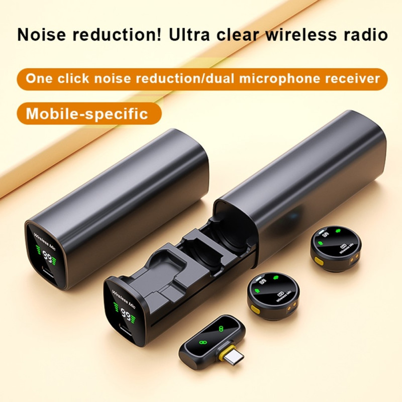 Wireless Microphone Noise Cancellation USB-C Connection 2 Microphones + 1 Receiver