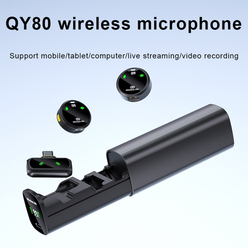 Wireless Microphone Noise Cancellation USB-C Connection 2 Microphones + 1 Receiver