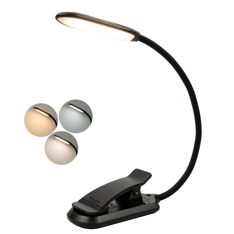 Lampe, leselampe, klemme, LED-lampe, 3 fargemoduser, dimbar belysning