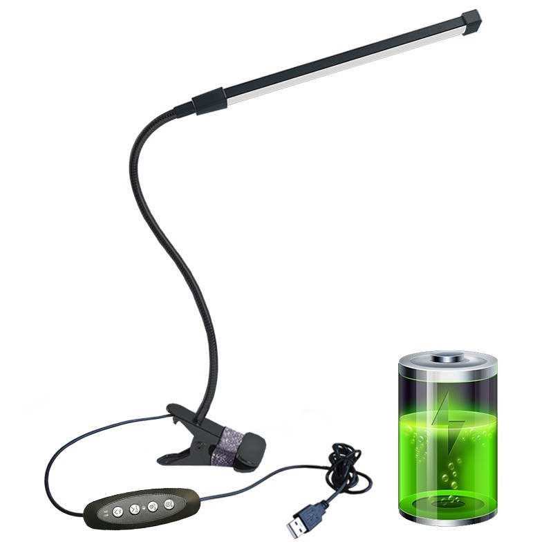 Lampe, leselampe, klypelampe, oppladbar LED, justerbar fargetemperatur – Svart