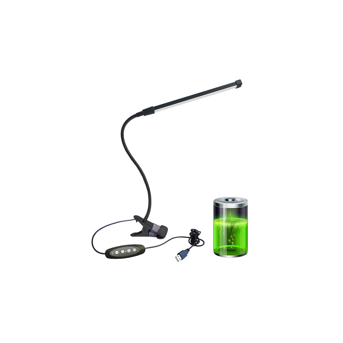 Lamp, Reading Lamp, Clip-on, Rechargeable LED, Adjustable Color Temperature – Black