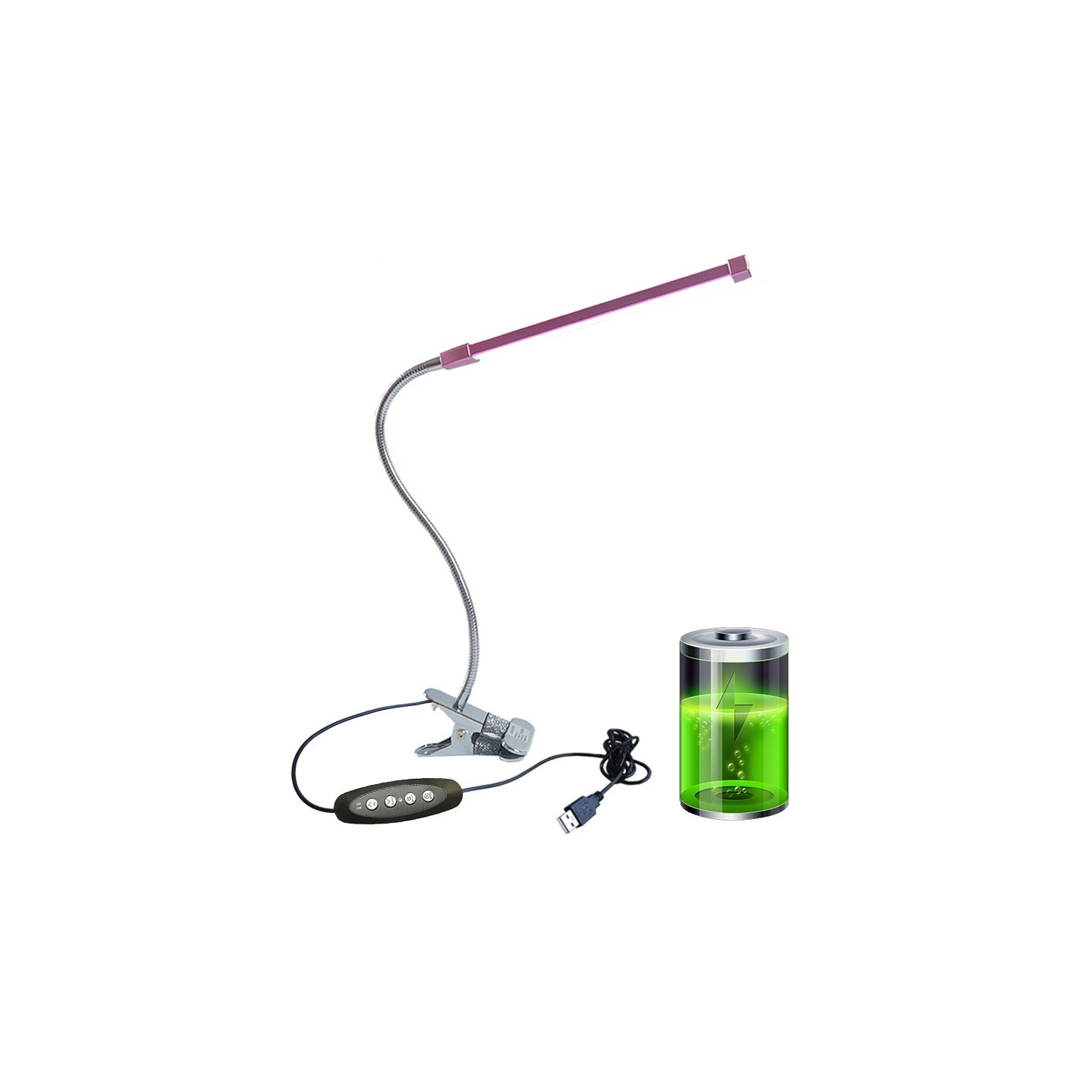 Lampe, læselampe, klemmodel, genopladelig LED, justerbar farvetemperatur – Lilla