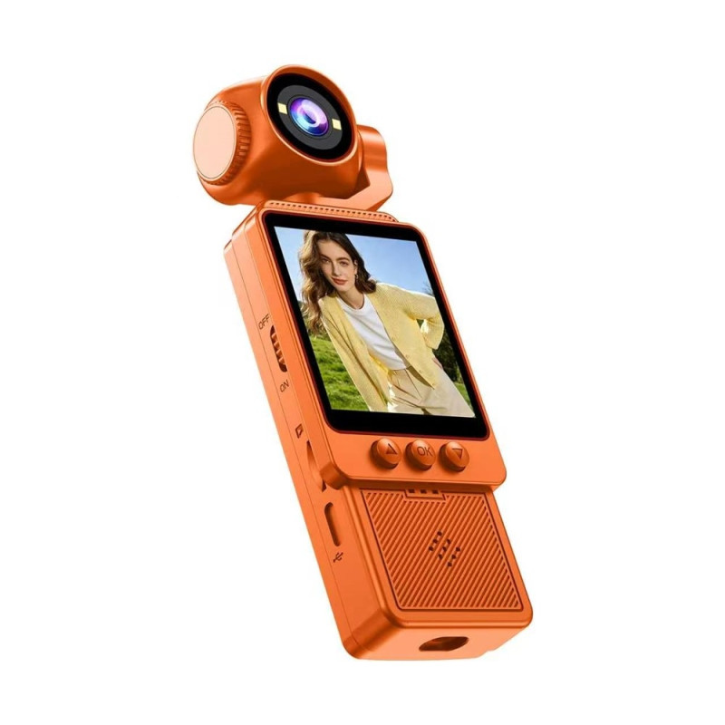 HD-actionkamera/4K-videokamera med roterbar linse og 4"-skærm – Orange