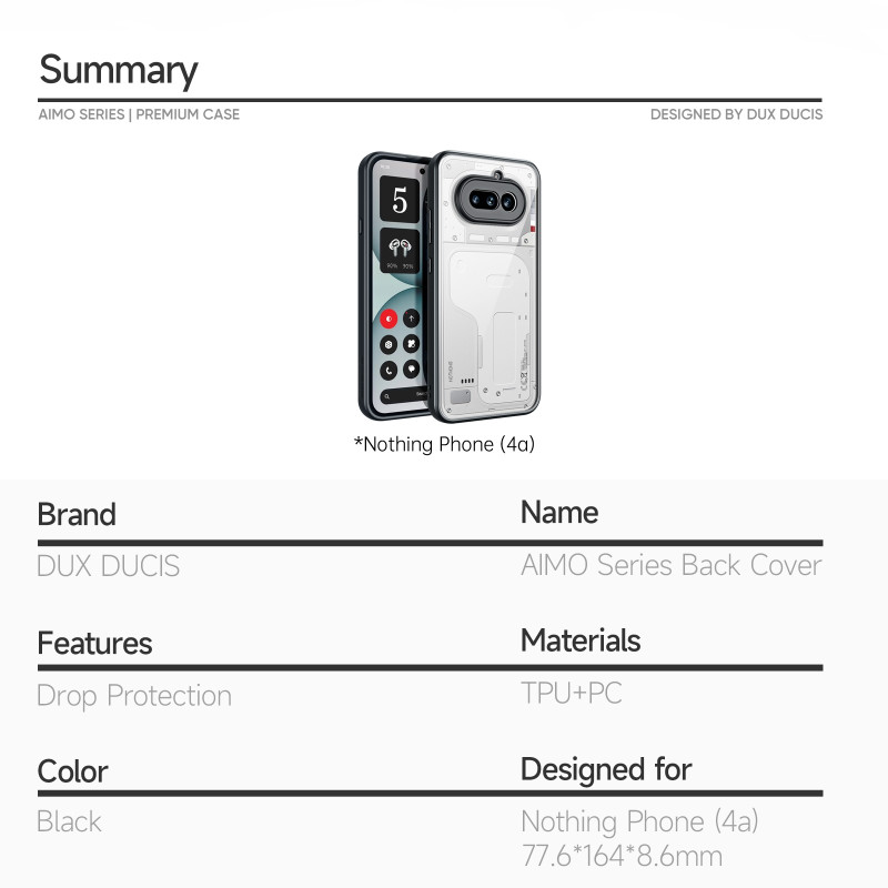DUX DUCIS Suojakuori Nothing Phone (4a) -puhelimelle REACH-sertifioinnilla