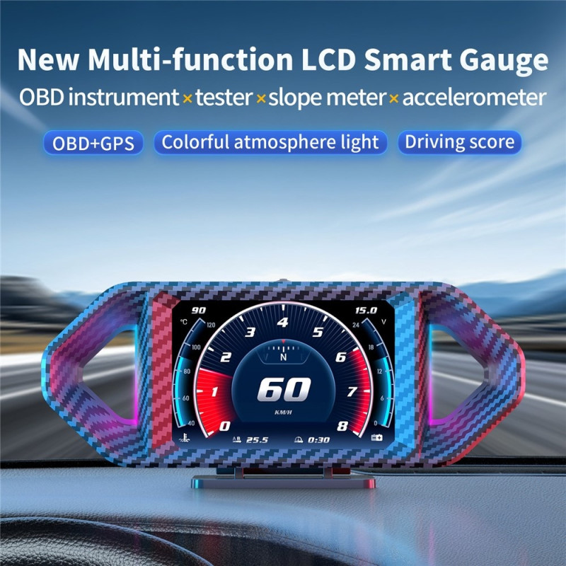 Speedometer Head-Up Display (HUD) LCD OBD GPS – RPM, fuel consumption, and incline