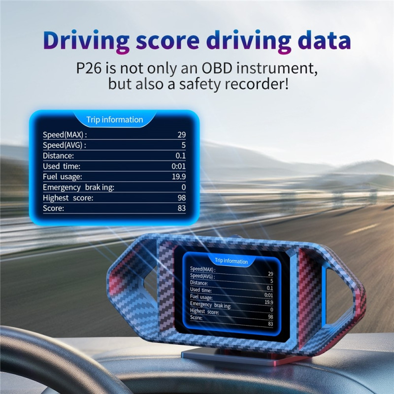 Speedometer Head-Up Display (HUD) LCD OBD GPS – RPM, fuel consumption, and incline