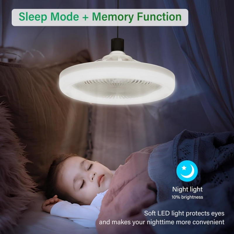 Loftsventilator E27 Roterbar mini blæser lampe fjernbetjening