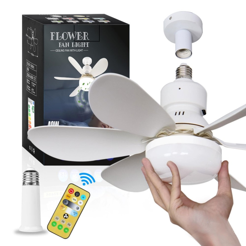 30W Loftsventilator E27 lampe 3 farve lys med fjernbetjening