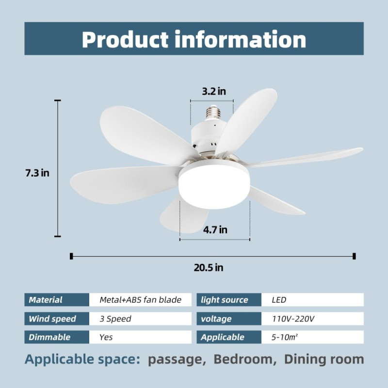 30W Ceiling fan E27 lamp 3 color light with remote control