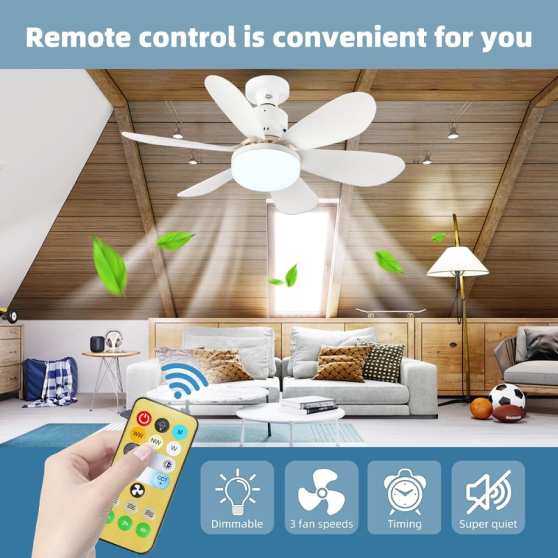30W Loftsventilator E27 lampe 3 farve lys med fjernbetjening