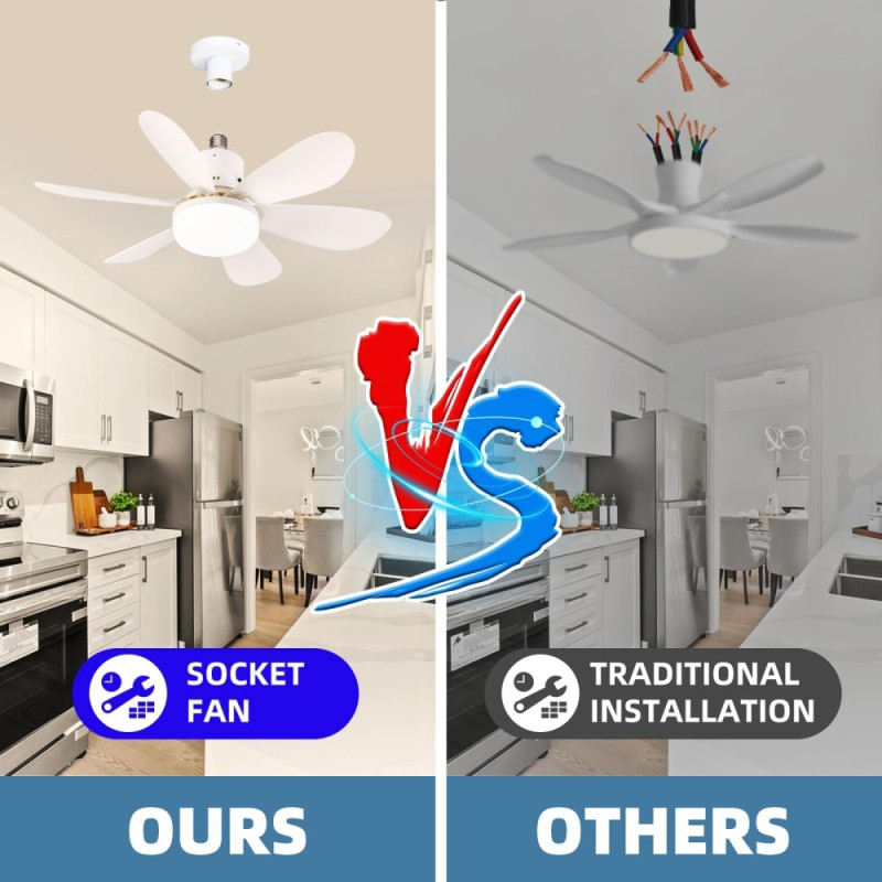 30W Loftsventilator E27 lampe 3 farve lys med fjernbetjening