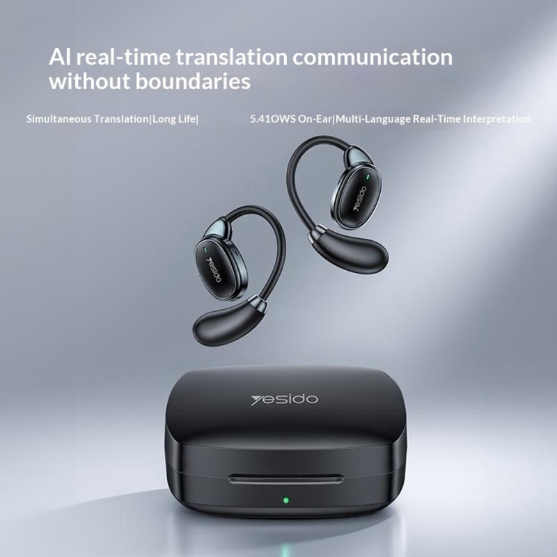 YESIDO Oversettelsesheadset – Bluetooth AI-oversettelse (Open-Ear) – Svart