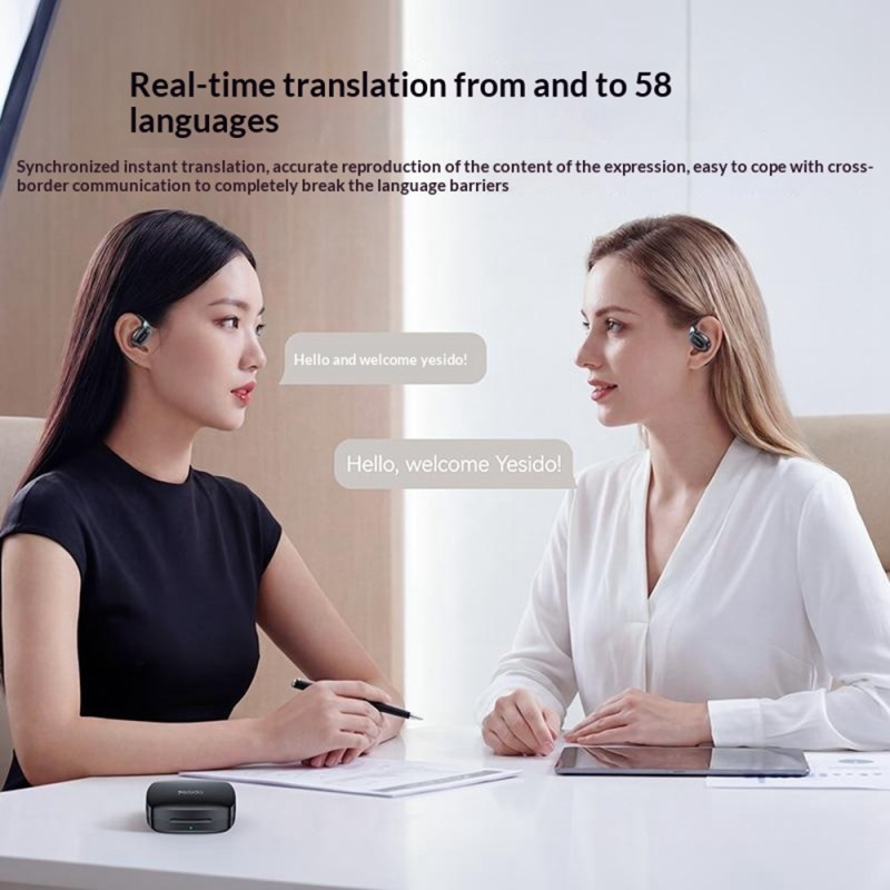 YESIDO-oversættelsesheadset – Bluetooth AI-oversættelse, Open-Ear – Sort