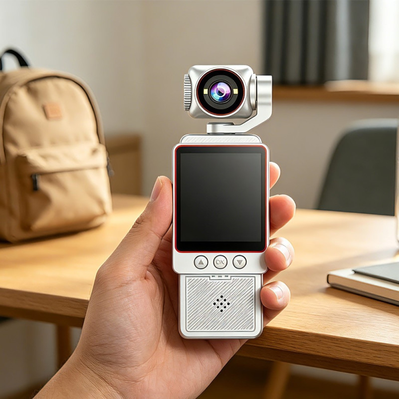 HD Action Camera 4K Video Camera with Rotating Lens and 4" Screen – White