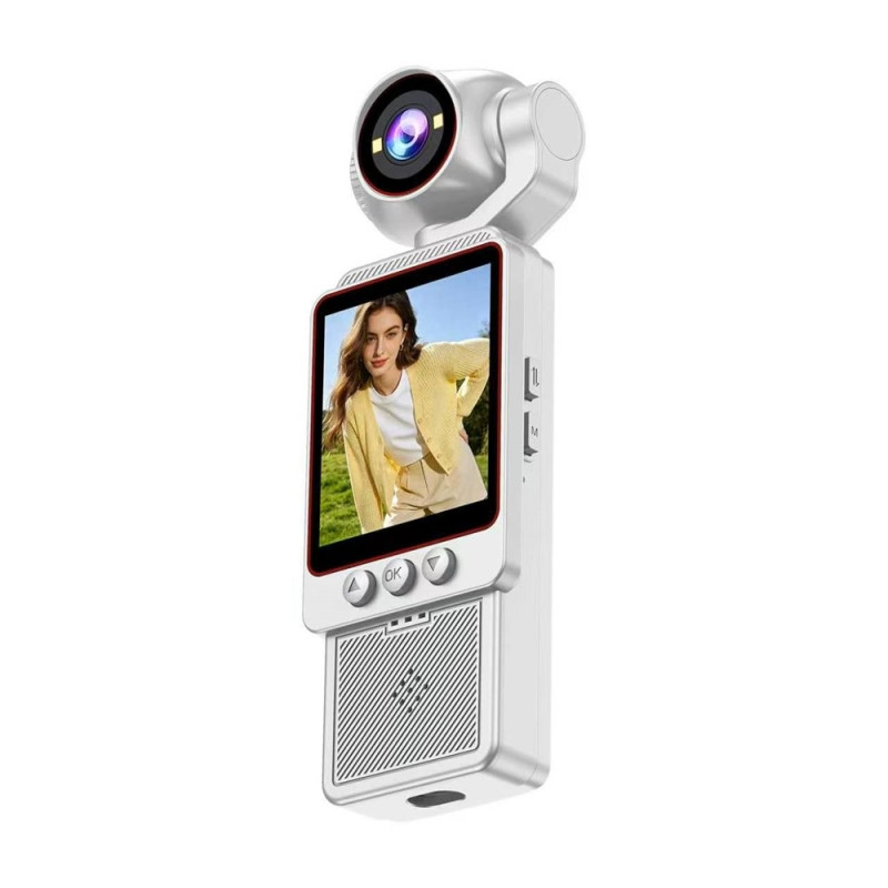 HD Action Camera 4K Video Camera with Rotating Lens and 4" Screen – White