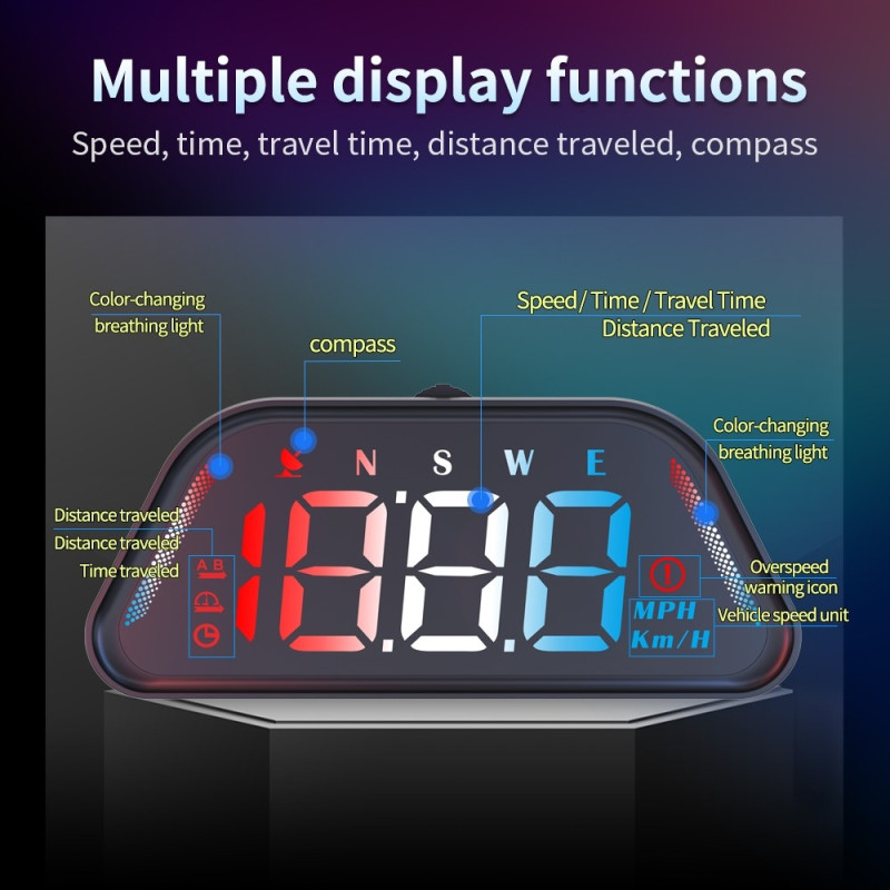 Speedometer med GPS, HUD (Head-Up Display), kompass og høydemåler – automatisk av/på