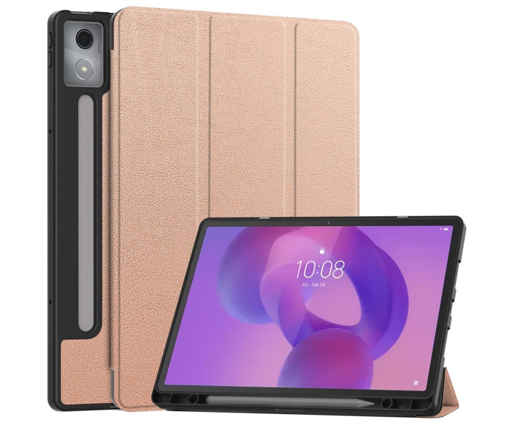 För Lenovo Idea Tab Pro Fodral Tri-Fold Stativ Skal med pennhållare - Rose Gold
