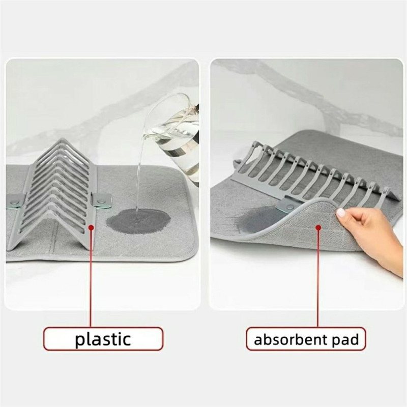 Oppvaskstativ: Sammenleggbar tørkematte med avtakbart plaststativ for avrenning av oppvask.