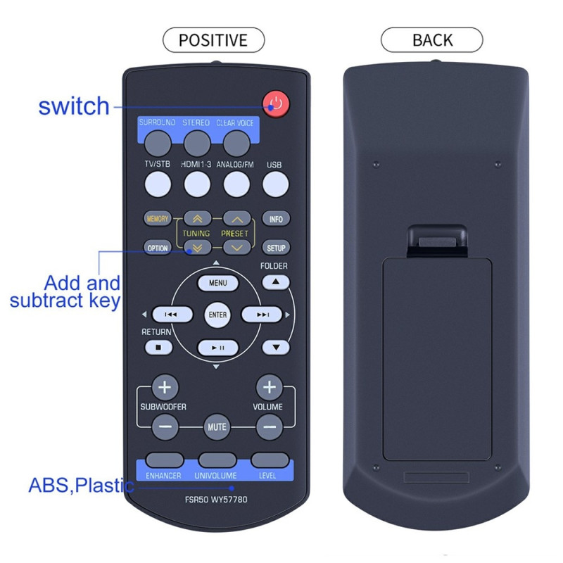 Replacement Remote Control FSR50 WY57780 for Yamaha Soundbar