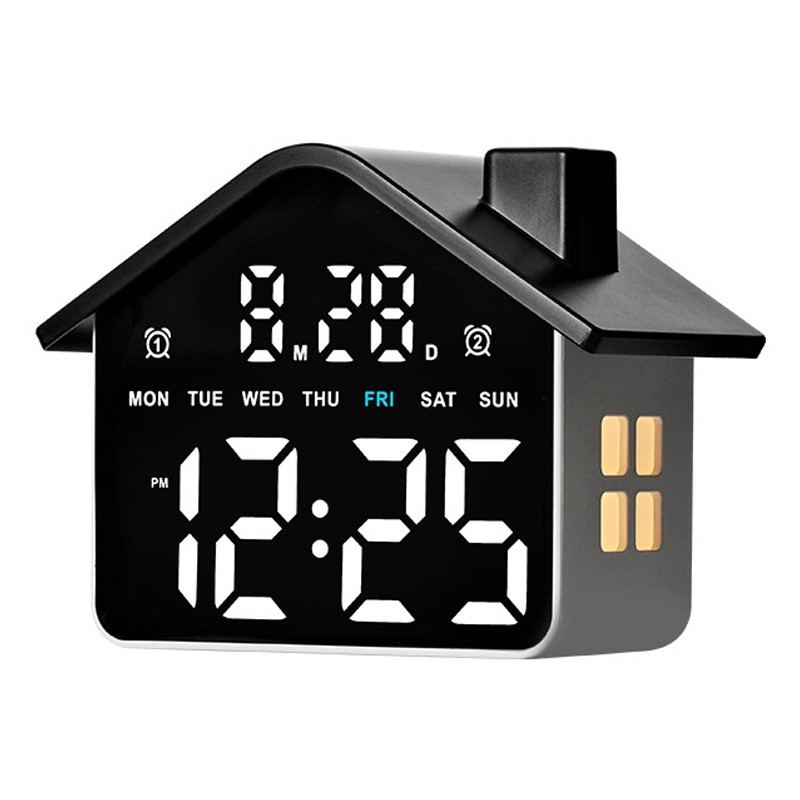 Digitalt LED-vækkeur til natbordet / bordur / natlys (sort/hvidt lys)
